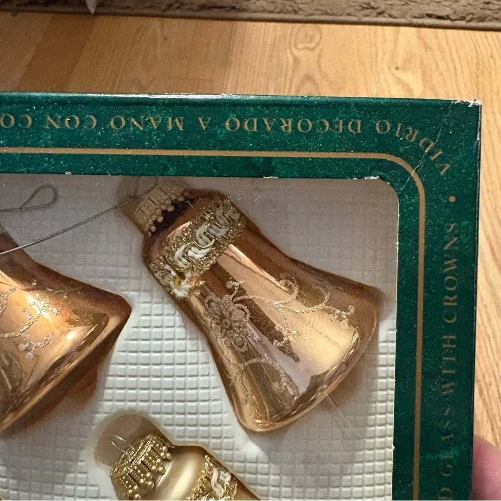 vintage mercury glass gold bell ornaments gold glitter made in USA